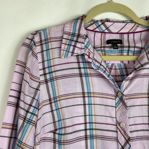 Talbots Cotton Plaid Pink and Blue Lightweight Buttoned Long Sleeve Top - Picture 12 of 15